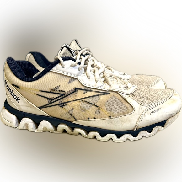 REEBOK 11.5 WIDE 2E ZIGTECH ZIGLITE WHITE GRAY NAVY RUN WALK ATHLETIC CASUAL - Picture 3 of 12